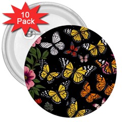 Flowers Butterfly Blooms Flowering Spring 3  Buttons (10 Pack) 