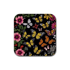 Flowers Butterfly Blooms Flowering Spring Rubber Coaster (square) by Jancukart