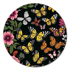 Flowers Butterfly Blooms Flowering Spring Magnet 5  (round) by Jancukart