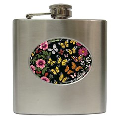 Flowers Butterfly Blooms Flowering Spring Hip Flask (6 Oz)