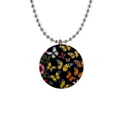 Flowers Butterfly Blooms Flowering Spring 1  Button Necklace by Jancukart