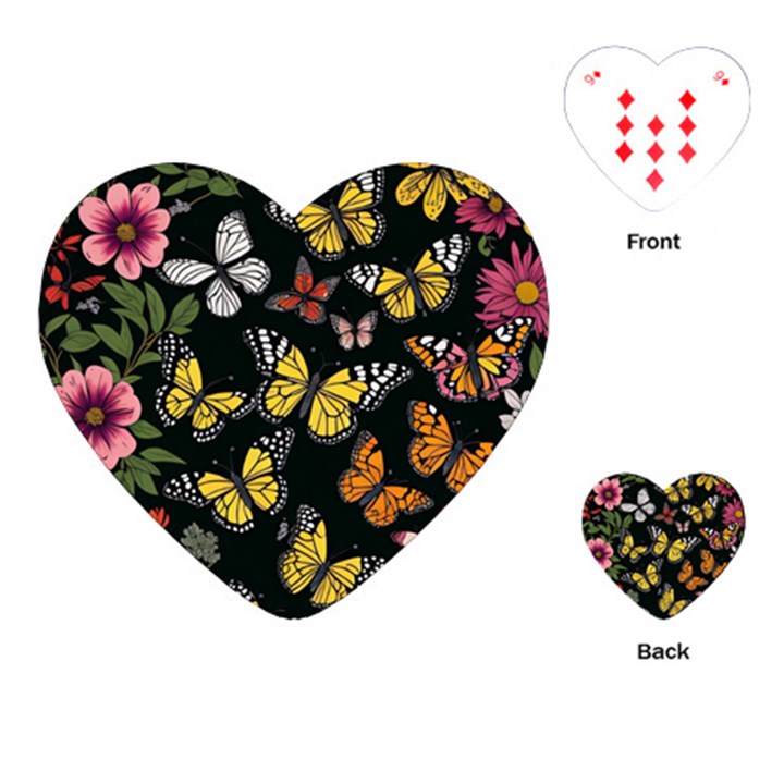 Flowers Butterfly Blooms Flowering Spring Playing Cards Single Design (Heart)