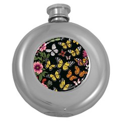 Flowers Butterfly Blooms Flowering Spring Round Hip Flask (5 Oz)