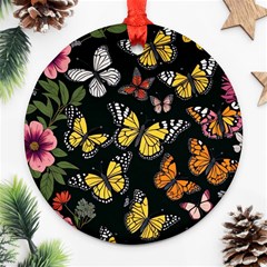 Flowers Butterfly Blooms Flowering Spring Round Ornament (two Sides)