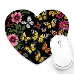 Flowers Butterfly Blooms Flowering Spring Heart Mousepad