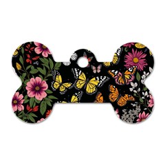 Flowers Butterfly Blooms Flowering Spring Dog Tag Bone (one Side) by Jancukart