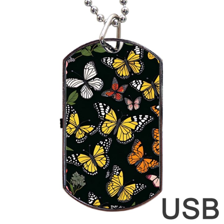 Flowers Butterfly Blooms Flowering Spring Dog Tag USB Flash (One Side)