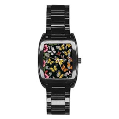 Flowers Butterfly Blooms Flowering Spring Stainless Steel Barrel Watch