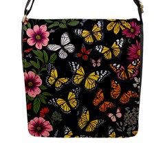 Flowers Butterfly Blooms Flowering Spring Flap Closure Messenger Bag (l)