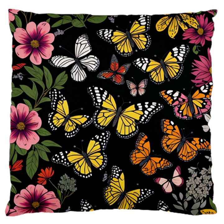 Flowers Butterfly Blooms Flowering Spring Standard Premium Plush Fleece Cushion Case (Two Sides)