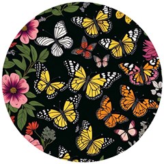 Flowers Butterfly Blooms Flowering Spring Wooden Puzzle Round