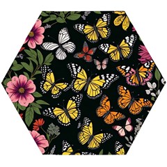 Flowers Butterfly Blooms Flowering Spring Wooden Puzzle Hexagon