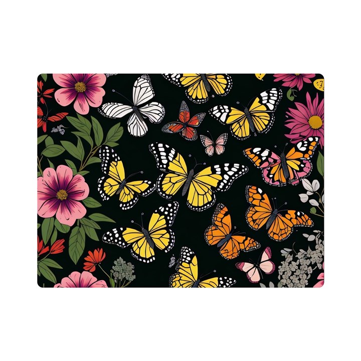 Flowers Butterfly Blooms Flowering Spring Premium Plush Fleece Blanket (Mini)