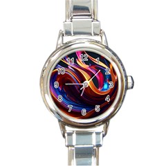 Ai Generated Waves Splash Liquid Paint Wall Round Italian Charm Watch by Jancukart