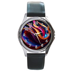 Ai Generated Waves Splash Liquid Paint Wall Round Metal Watch by Jancukart