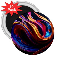 Ai Generated Waves Splash Liquid Paint Wall 3  Magnets (10 Pack) 