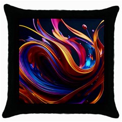 Ai Generated Waves Splash Liquid Paint Wall Throw Pillow Case (black)