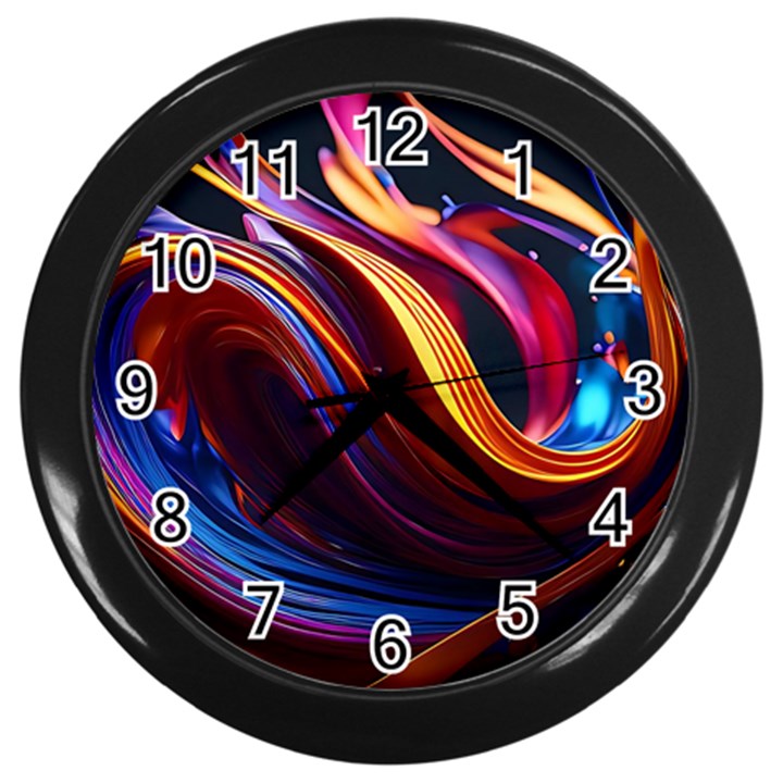 Ai Generated Waves Splash Liquid Paint Wall Wall Clock (Black)