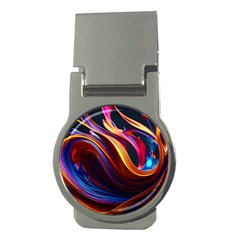 Ai Generated Waves Splash Liquid Paint Wall Money Clips (round) 