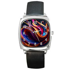 Ai Generated Waves Splash Liquid Paint Wall Square Metal Watch by Jancukart