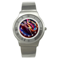 Ai Generated Waves Splash Liquid Paint Wall Stainless Steel Watch by Jancukart