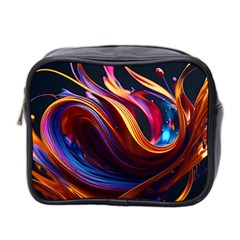 Ai Generated Waves Splash Liquid Paint Wall Mini Toiletries Bag (two Sides)