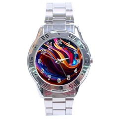 Ai Generated Waves Splash Liquid Paint Wall Stainless Steel Analogue Watch by Jancukart