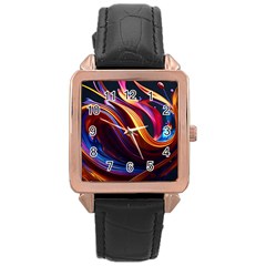 Ai Generated Waves Splash Liquid Paint Wall Rose Gold Leather Watch  by Jancukart