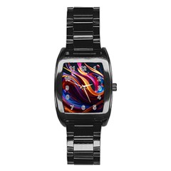 Ai Generated Waves Splash Liquid Paint Wall Stainless Steel Barrel Watch by Jancukart