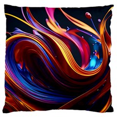 Ai Generated Waves Splash Liquid Paint Wall Large Premium Plush Fleece Cushion Case (two Sides) by Jancukart