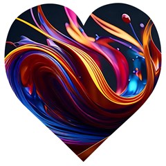 Ai Generated Waves Splash Liquid Paint Wall Wooden Puzzle Heart