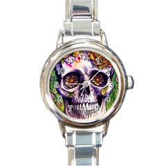 Gothic Sugar Skull Round Italian Charm Watch by GardenOfOphir