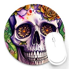 Gothic Sugar Skull Round Mousepad by GardenOfOphir