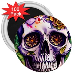 Gothic Sugar Skull 3  Magnets (100 Pack) by GardenOfOphir