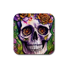 Gothic Sugar Skull Rubber Coaster (square) by GardenOfOphir