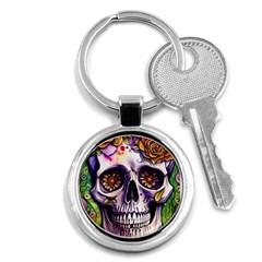 Gothic Sugar Skull Key Chain (round) by GardenOfOphir