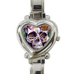 Gothic Sugar Skull Heart Italian Charm Watch by GardenOfOphir