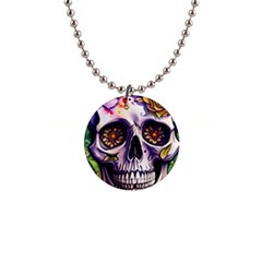 Gothic Sugar Skull 1  Button Necklace by GardenOfOphir