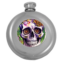 Gothic Sugar Skull Round Hip Flask (5 Oz) by GardenOfOphir