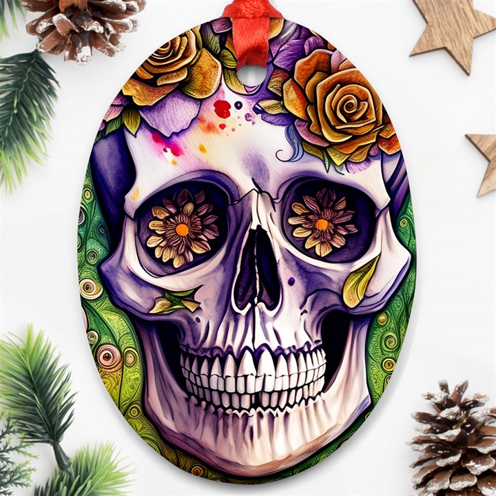 Gothic Sugar Skull Oval Ornament (Two Sides)