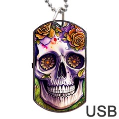 Gothic Sugar Skull Dog Tag Usb Flash (two Sides) by GardenOfOphir