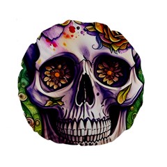 Gothic Sugar Skull Standard 15  Premium Round Cushions by GardenOfOphir