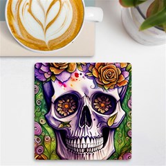 Gothic Sugar Skull Uv Print Square Tile Coaster  by GardenOfOphir