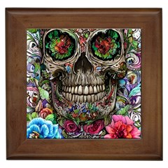 Retro Floral Skull Framed Tile by GardenOfOphir