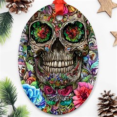 Retro Floral Skull Ornament (oval) by GardenOfOphir