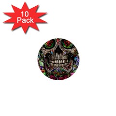 Retro Floral Skull 1  Mini Buttons (10 Pack)  by GardenOfOphir