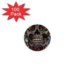 Retro Floral Skull 1  Mini Buttons (100 Pack)  by GardenOfOphir