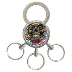 Retro Floral Skull 3-ring Key Chain by GardenOfOphir