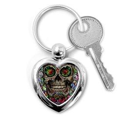 Retro Floral Skull Key Chain (heart) by GardenOfOphir