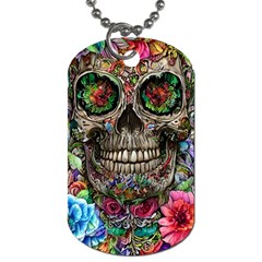 Retro Floral Skull Dog Tag (one Side) by GardenOfOphir